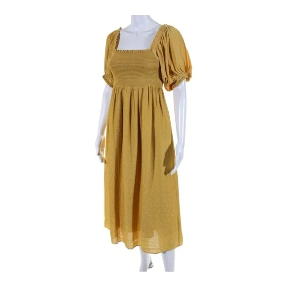 Hatch Elia Yellow Puff Sleeve Smocked Maternity Midi Dress Size L NWT - Picture 10 of 14